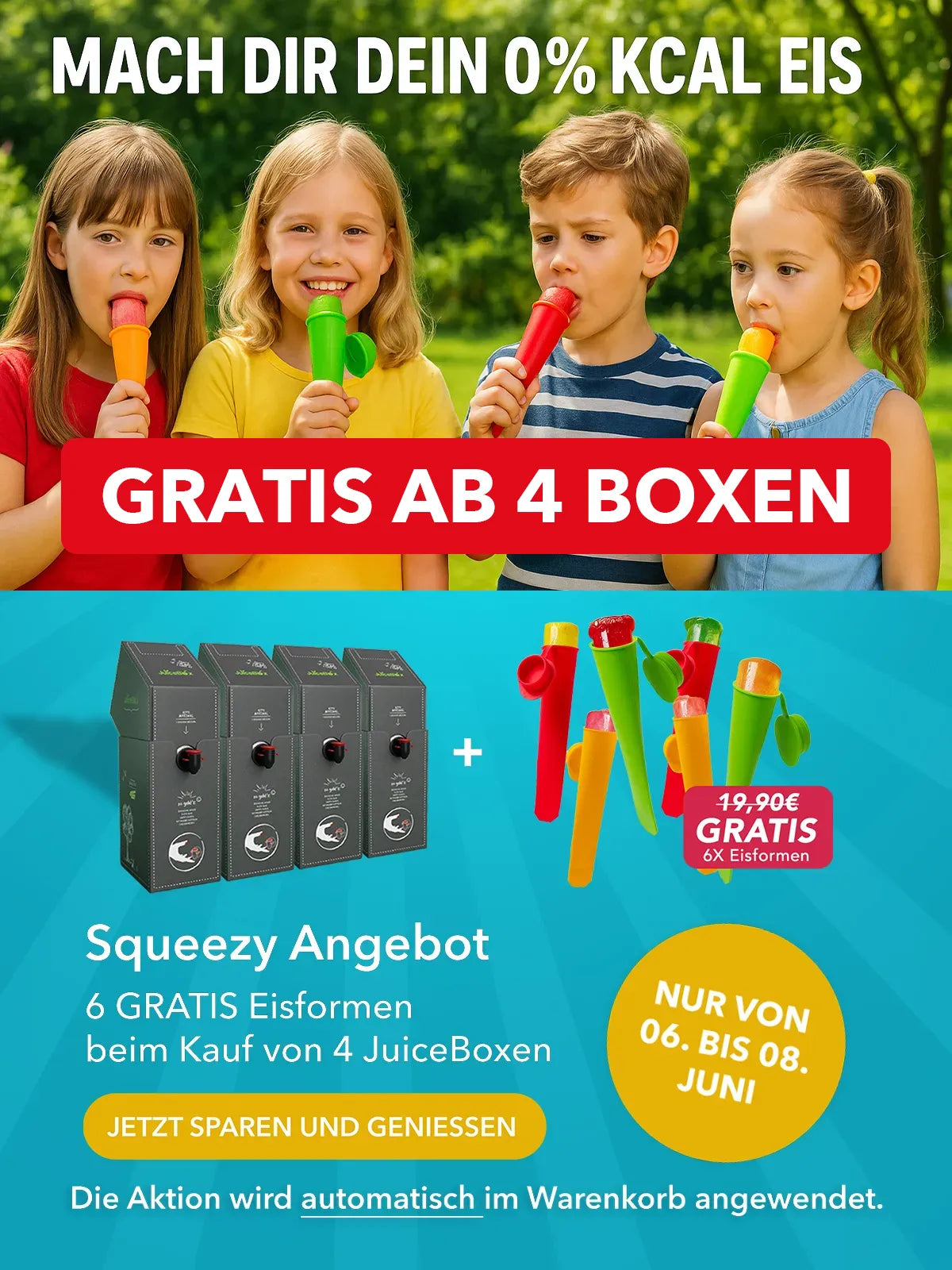 Promotion for free glass straws with purchase of four boxes.