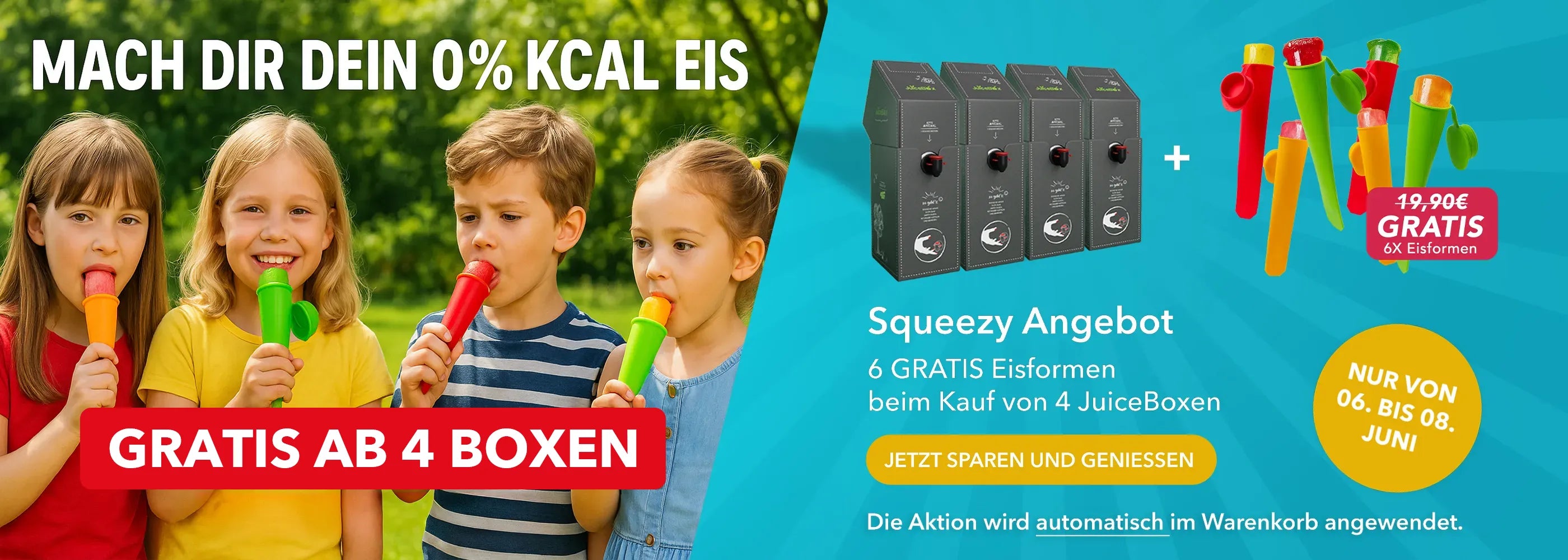 Promotion for free glass straws with purchase of four boxes on a green background.