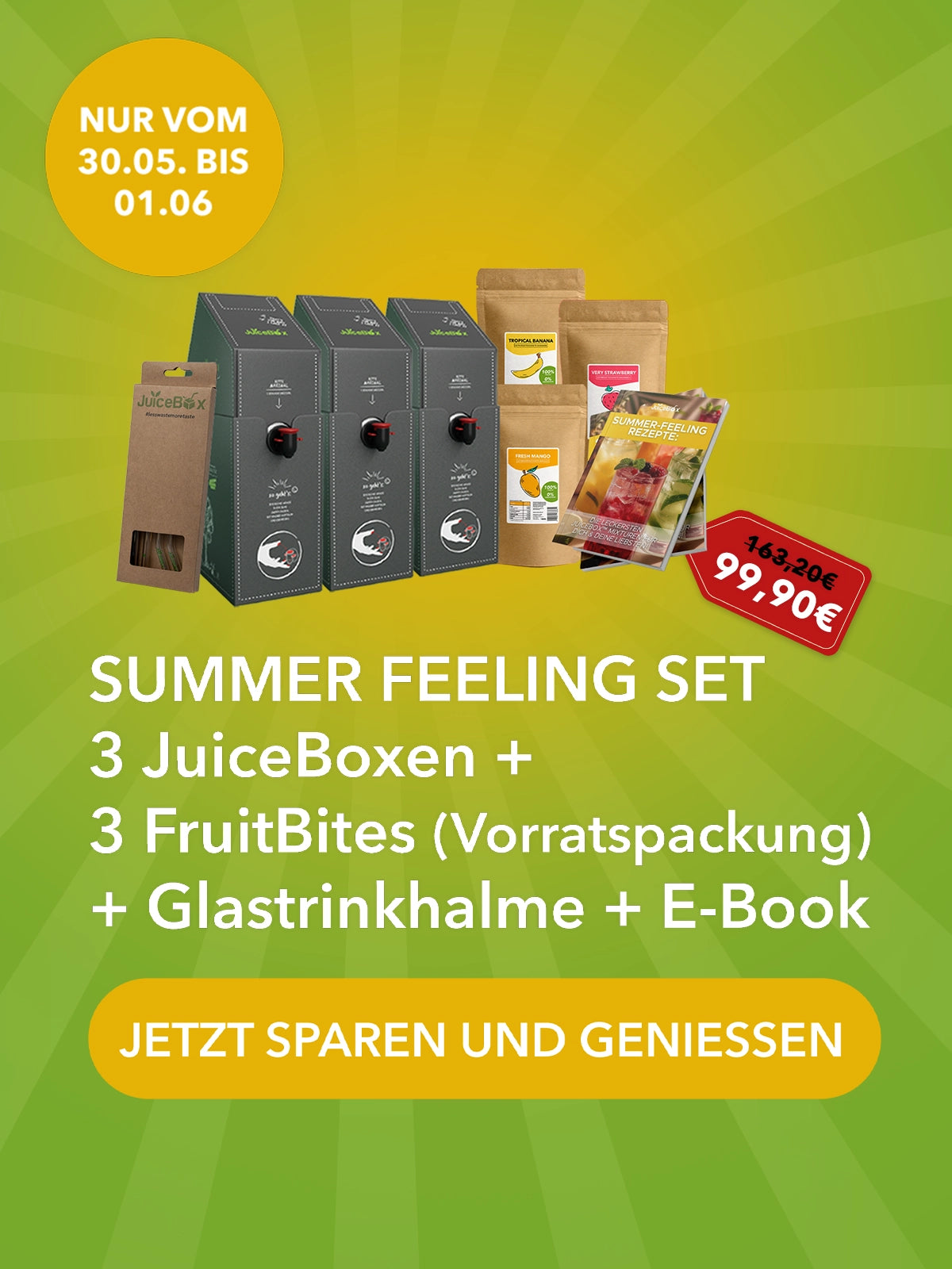Promotion for free glass straws with purchase of four boxes.